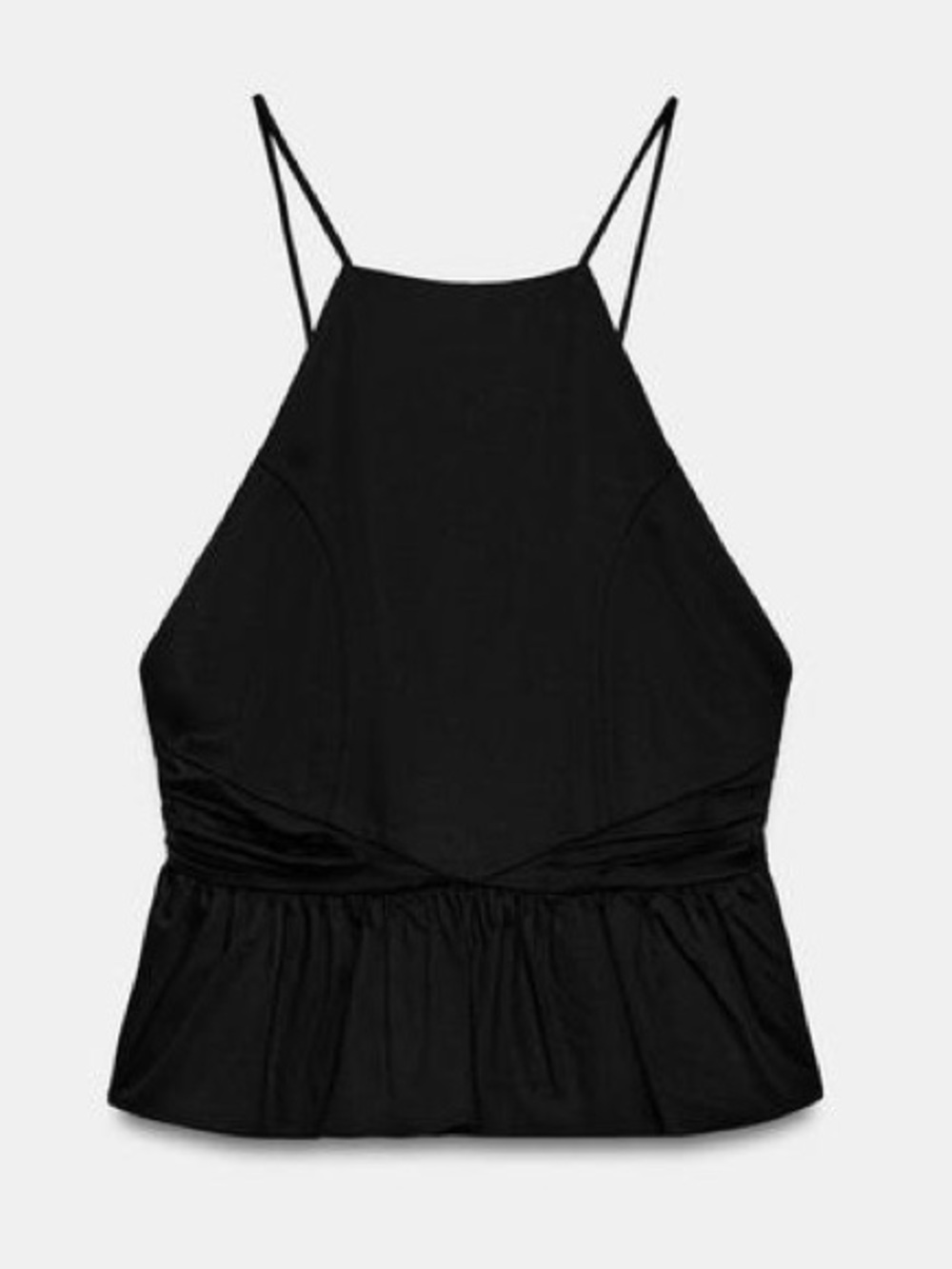 Zara NWT Black Peplum Halter Top Open Back Size M